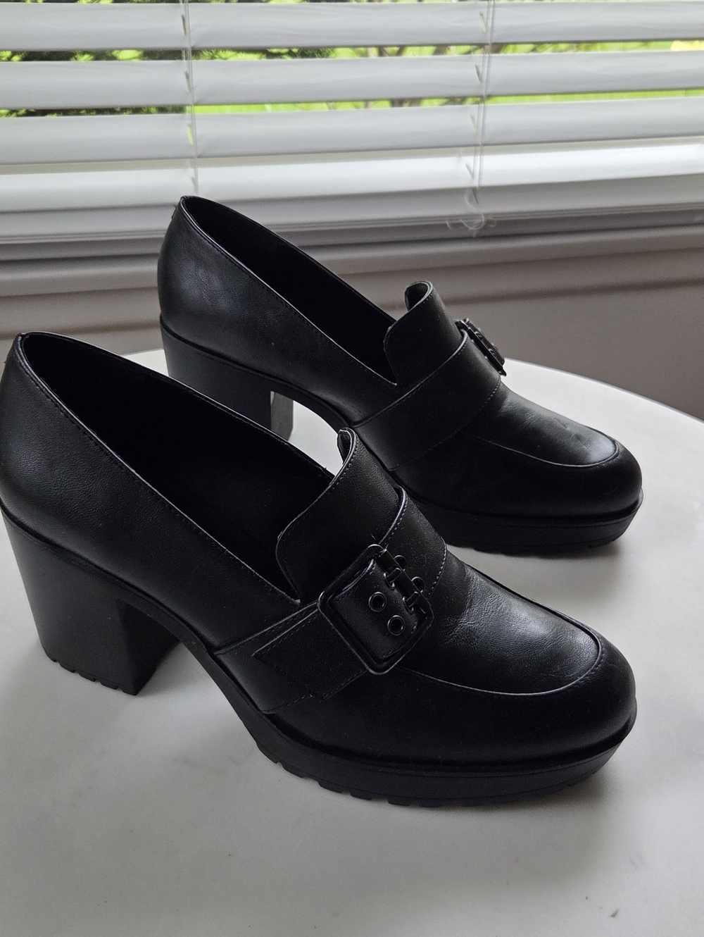 Mix No. 6 Black Platform Block Heel Loafers
